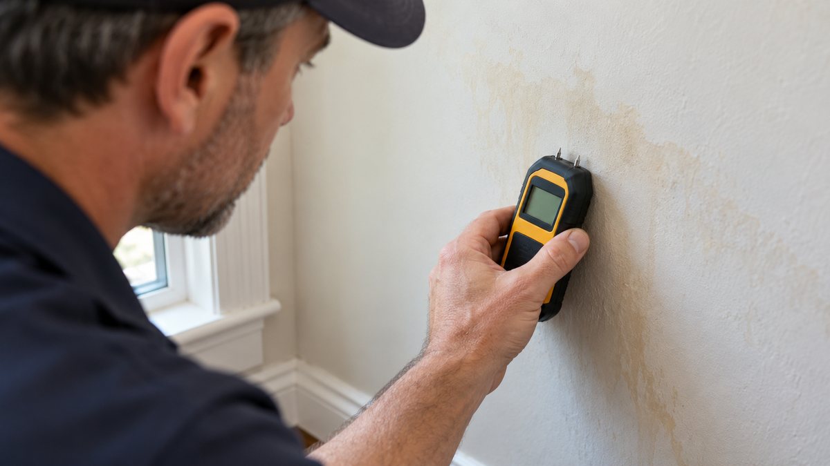 Inspector checking a Pearland home for early signs of mold and moisture intrusion