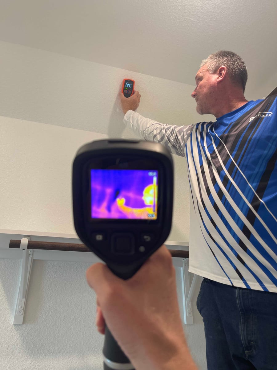Thermal imaging home inspection in Pearland TX revealing hidden moisture behind a wall